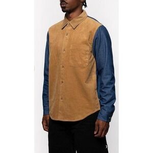 Stussy Men's Denim Corduroy Mix Long‎ Sleeve Shirt Sz L